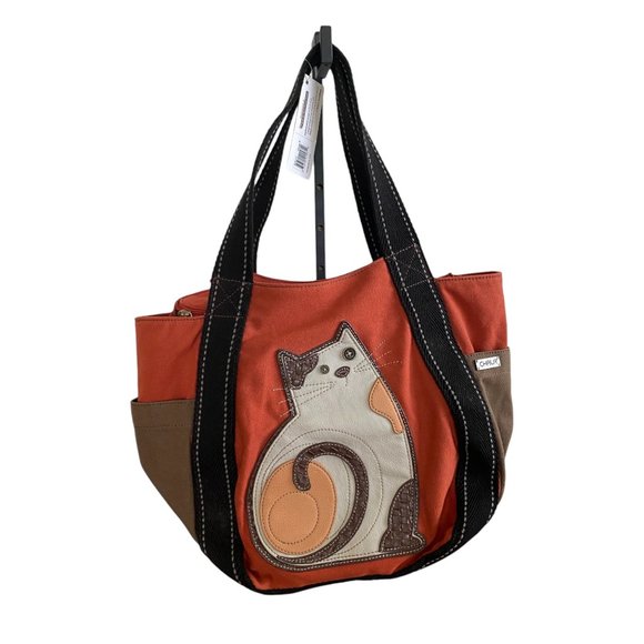 Chala Orange and Brown Cat Tote Bag - Picture 1 of 7